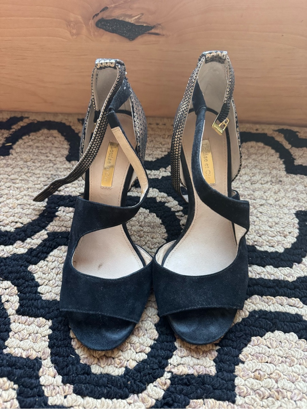 Louis et Cie Black Suede Open-Toe Ankle-Strap Heels